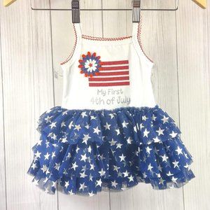 My First 4th of July Tutu Dress Baby 3-6m Koalakids Patriotic Sequin Flower USA